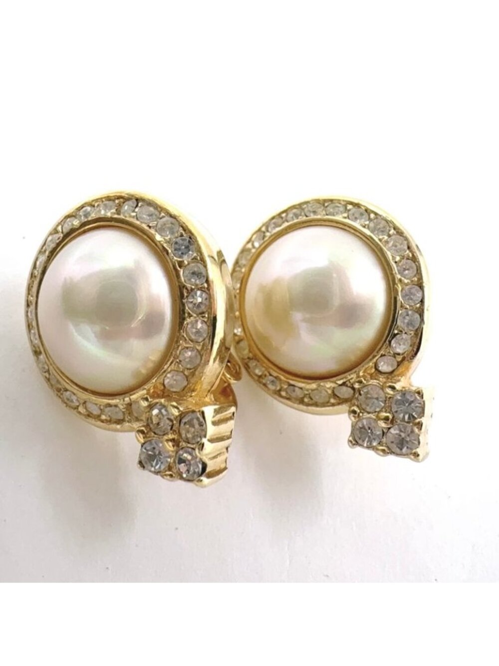 Dior Line Stone Faux Pearl Gold Earrings - Picture 3 of 6